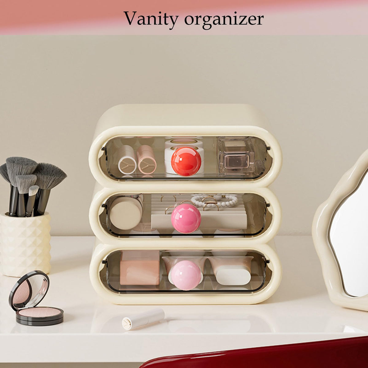 MavHubrix 3-Tier Drawer Makeup Organizer top view displaying compartments