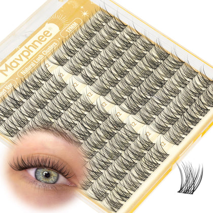 Mavphnee 12MM Natural Eyelash Clusters front view with clear band