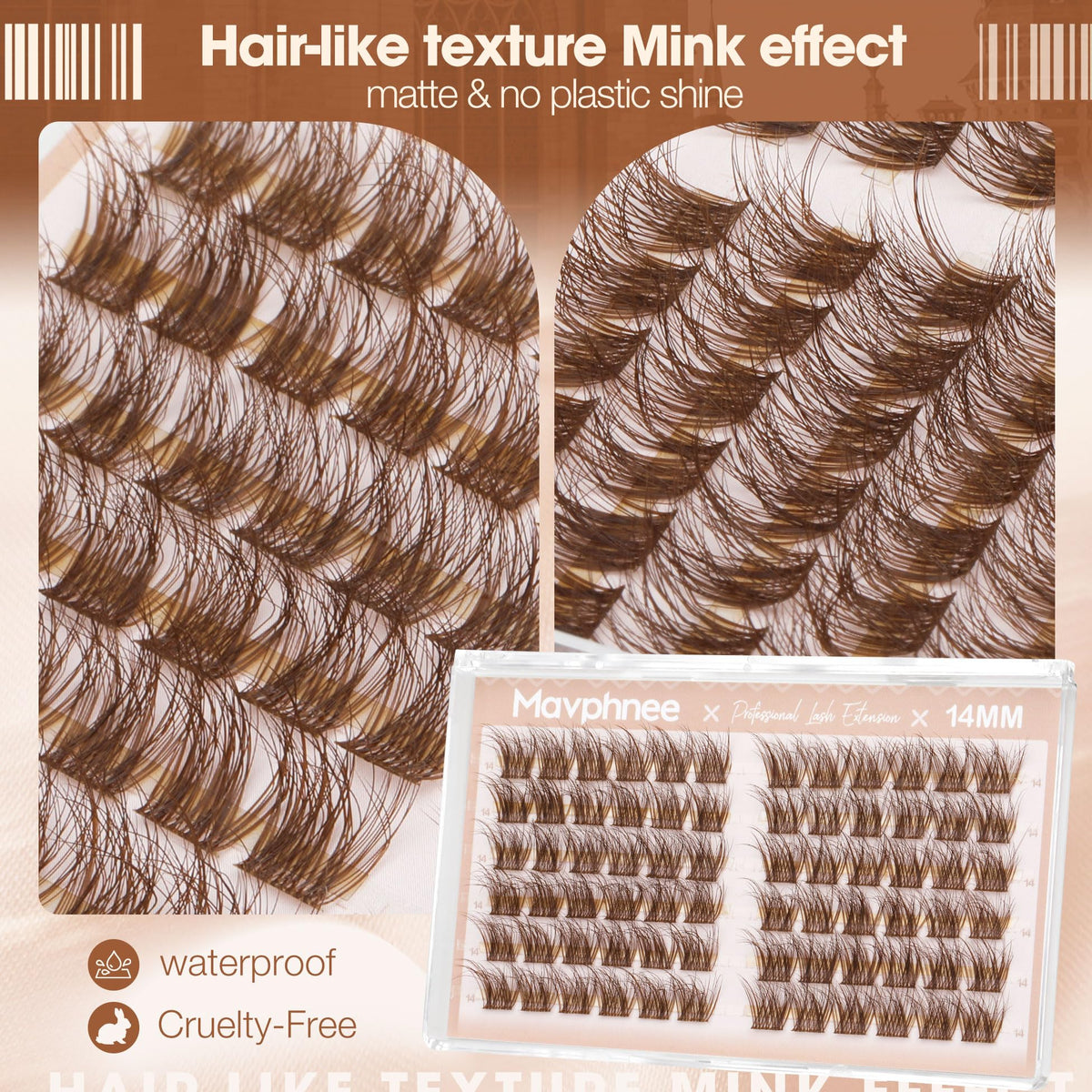 Mavphnee 14MM Brown Cluster Eyelash Extensions detailed view
