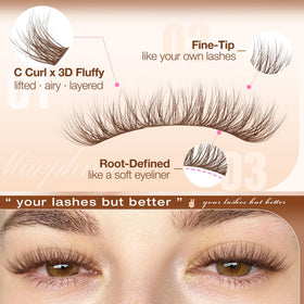 Mavphnee 14MM Brown Cluster Eyelash Extensions side view