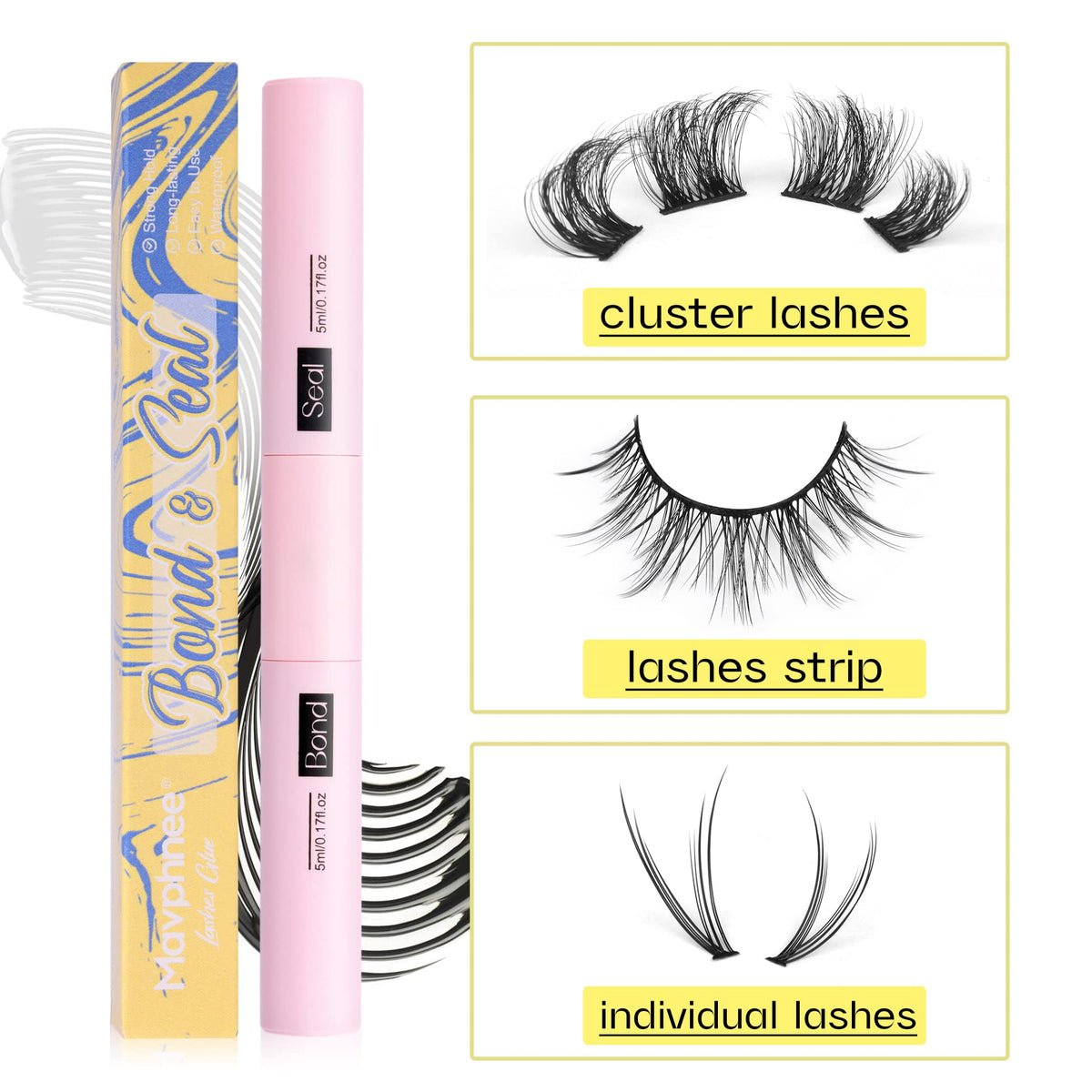 Mavphnee 2 in 1 Lash Glue with beauty tools