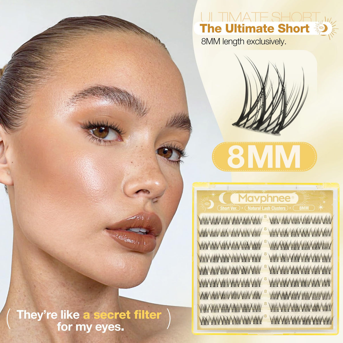 Mavphnee 8MM cluster lashes packaging with clear band
