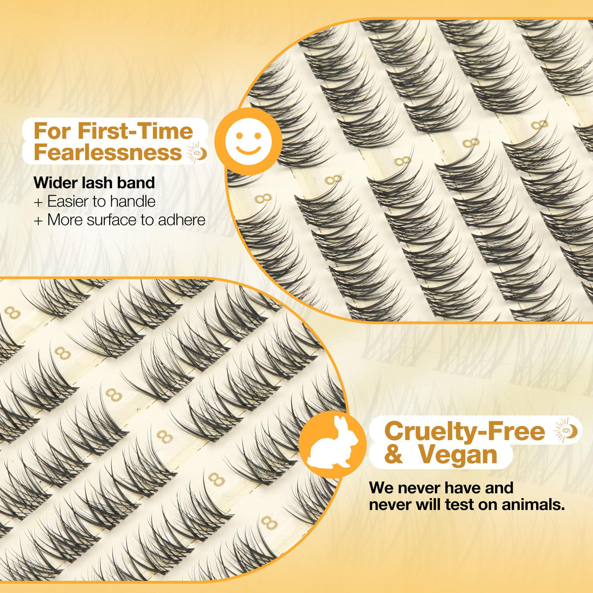 Mavphnee 8MM cluster lashes showing flexible clear band