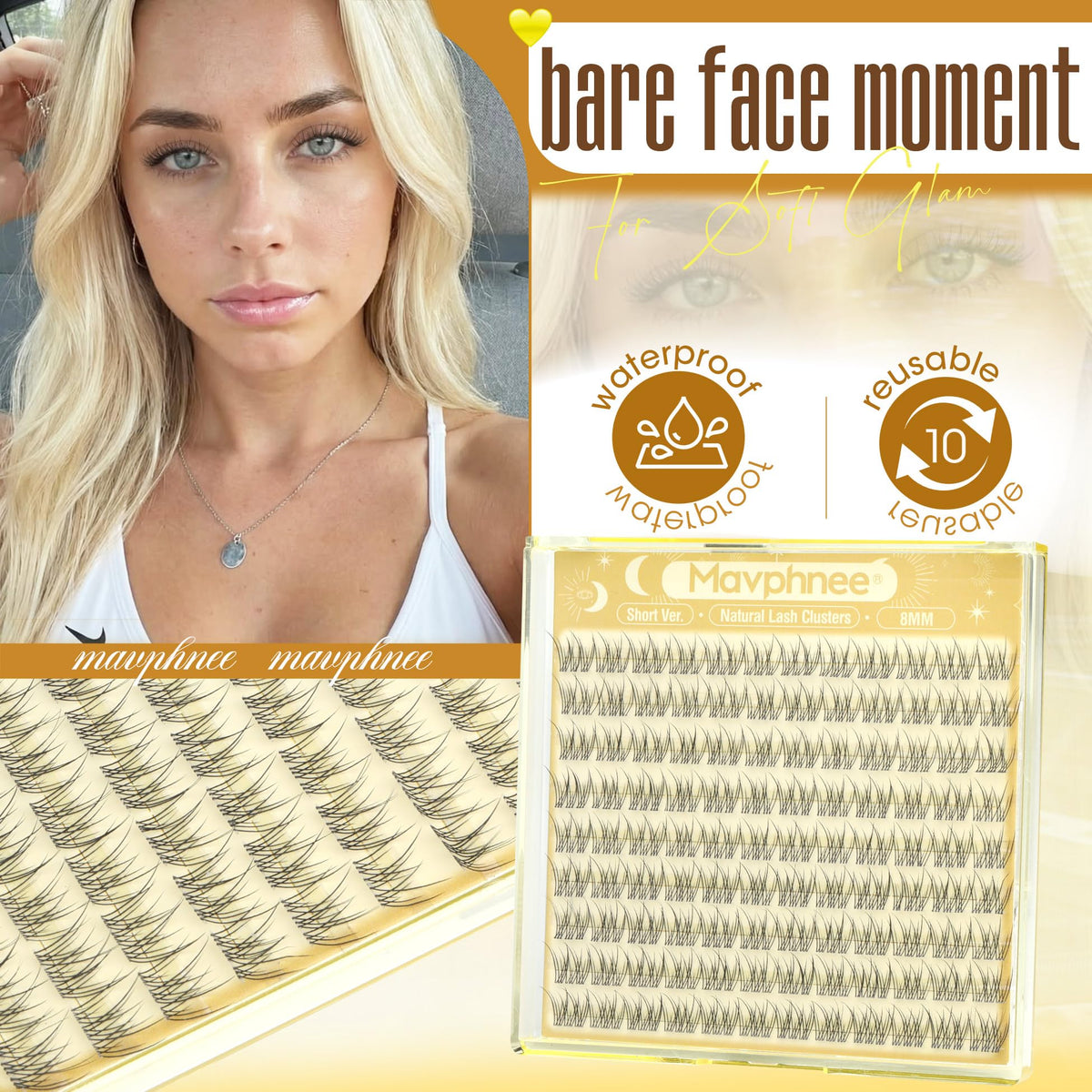 Mavphnee All 8MM lash clusters with C curl effect