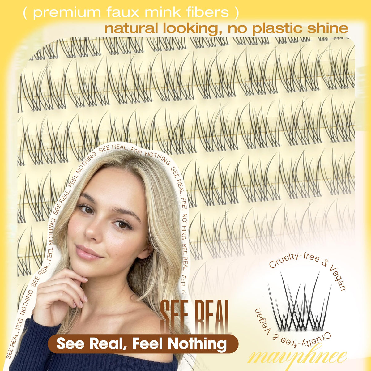 Mavphnee All 8MM Natural Lash Clusters displayed on a makeup table