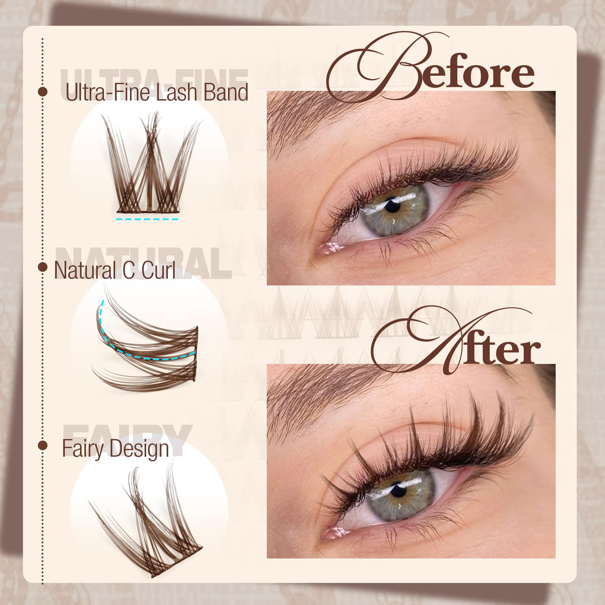 Mavphnee Brown Eyelash Clusters close-up of lashes