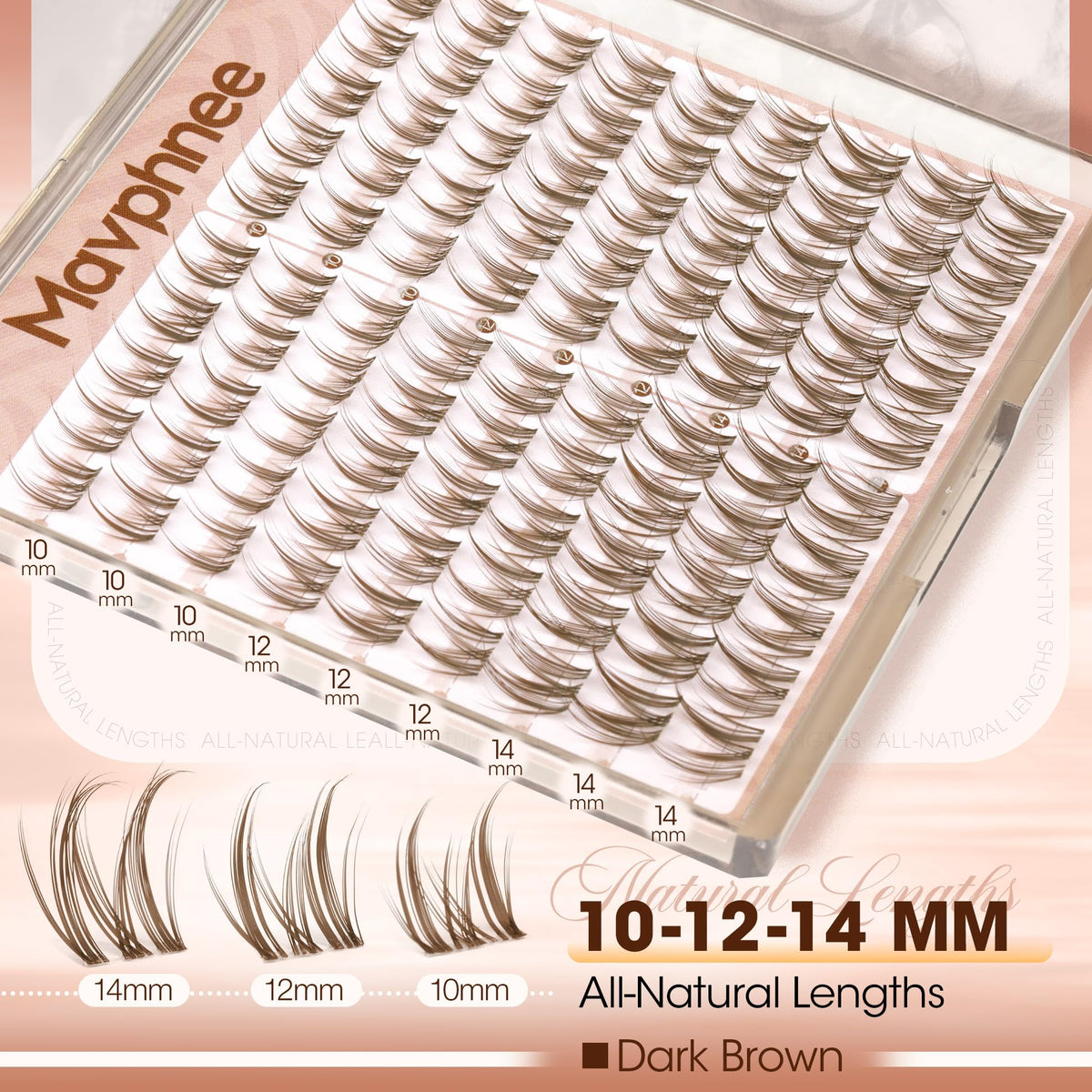 Mavphnee Brown Lash Clusters close-up showing 10-12-14MM lengths
