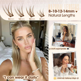 Mavphnee Brown Lash Clusters displayed with application tools