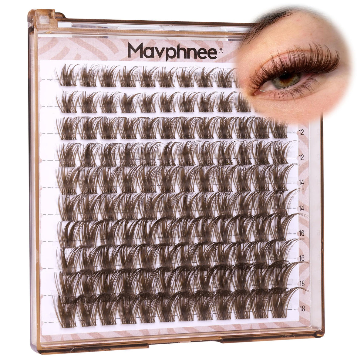 Mavphnee Brown Lash Clusters front view packaging