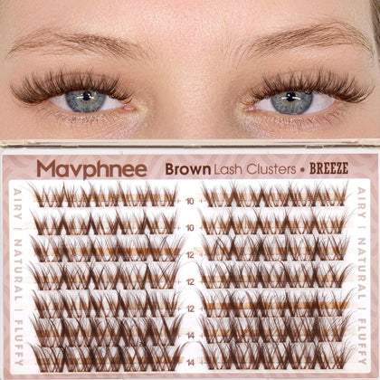 Mavphnee Brown Lash Clusters front view with 10-12-14MM lengths