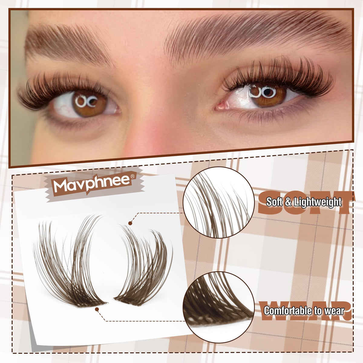 Mavphnee Brown Lash Clusters individual lash close-up