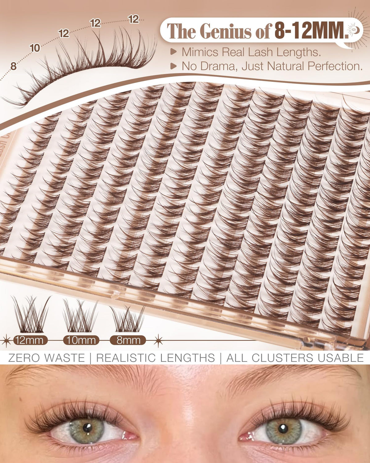 Mavphnee Brown Lash Clusters Kit showing individual lash clusters