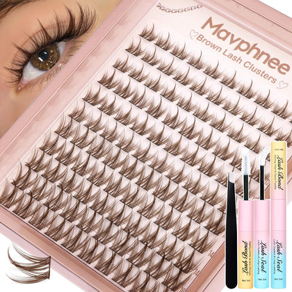Mavphnee Brown Lash Clusters Kit with 110 pieces and accessories