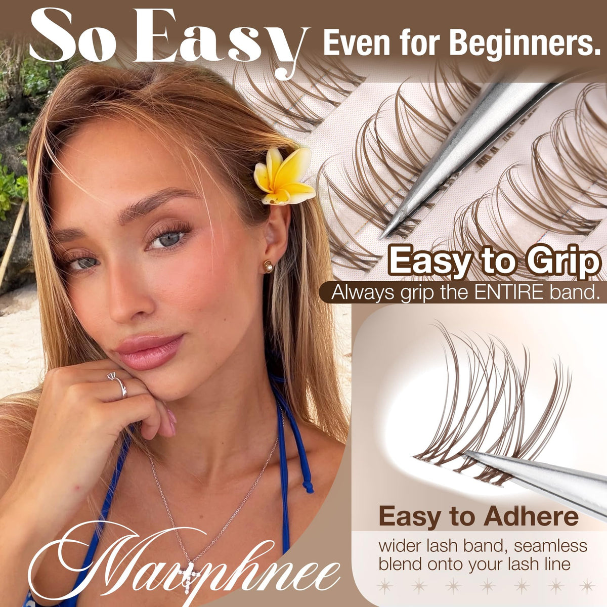 Mavphnee Brown Lash Clusters on model's eyes