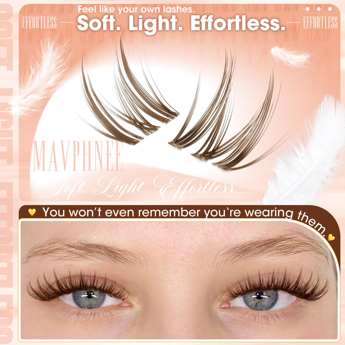 Mavphnee Brown Lash Clusters showing clear band detail