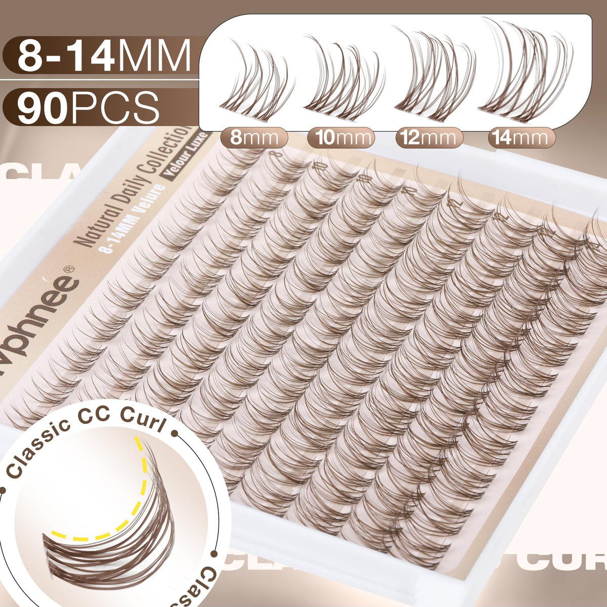Mavphnee Brown Lash Clusters showing easy-grip band