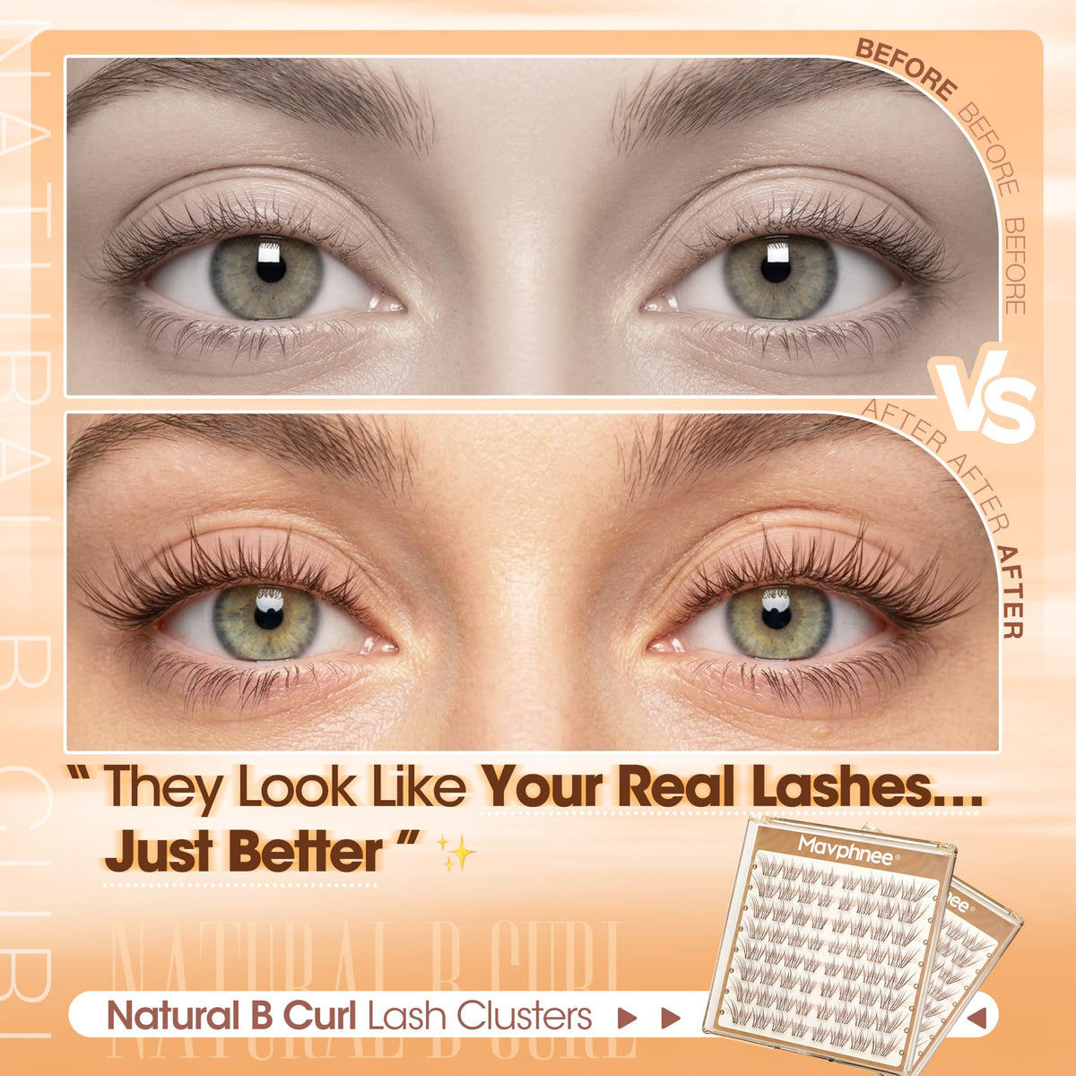 Mavphnee Brown Lash Clusters showing natural finish