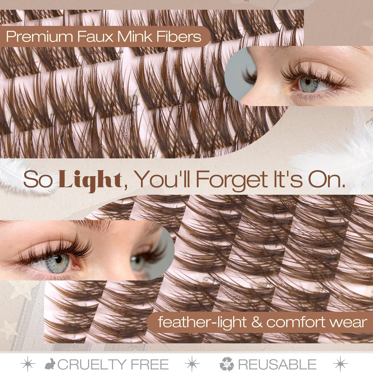 Mavphnee Brown Lash Clusters with clear lash band detail