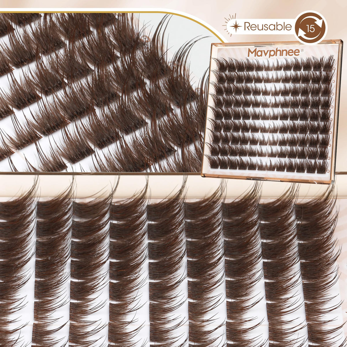 Mavphnee Brown Lash Clusters with cotton band detail