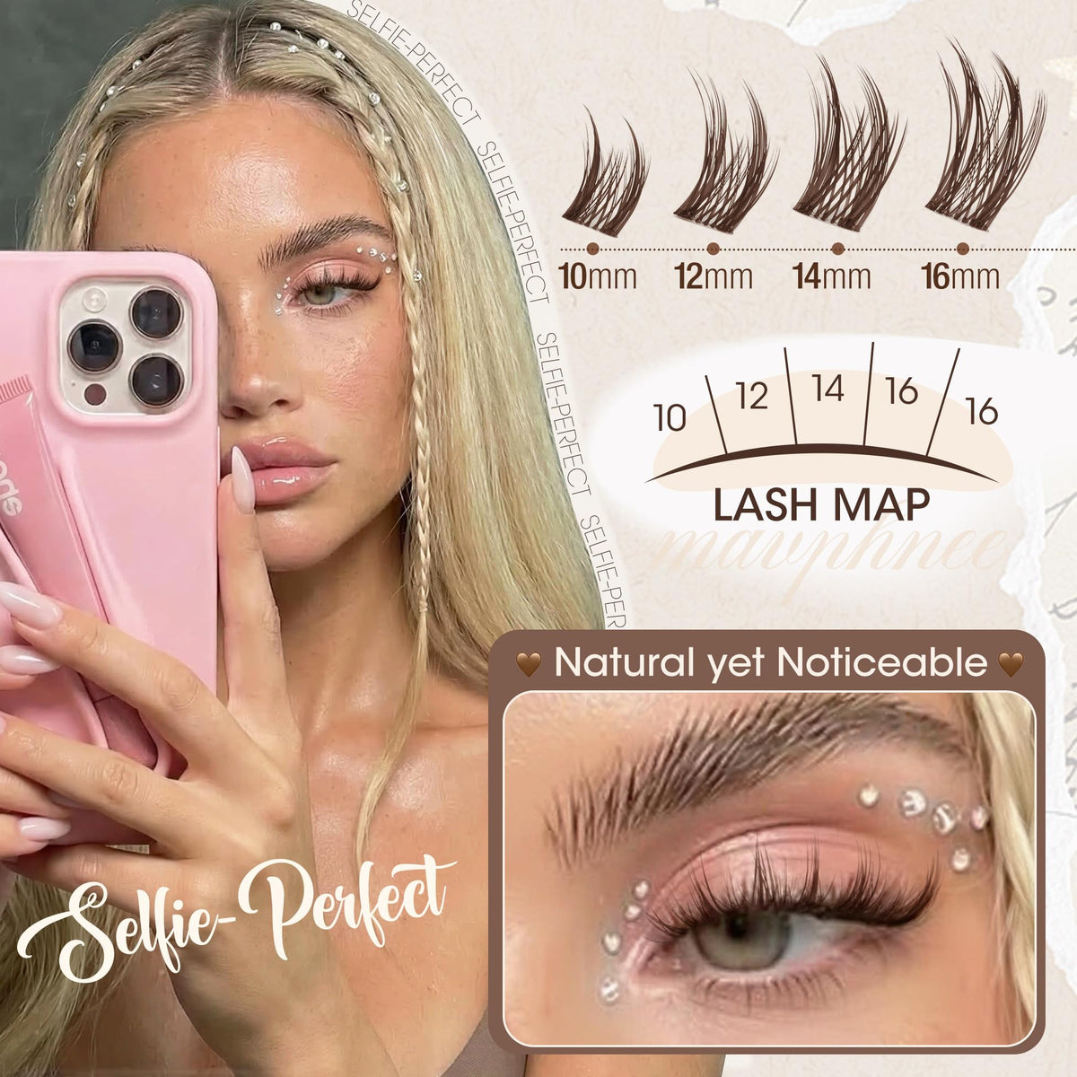 Mavphnee Brown Lash Clusters with spiky design overview