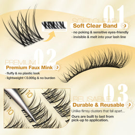 Mavphnee eyelash clusters displayed on a surface