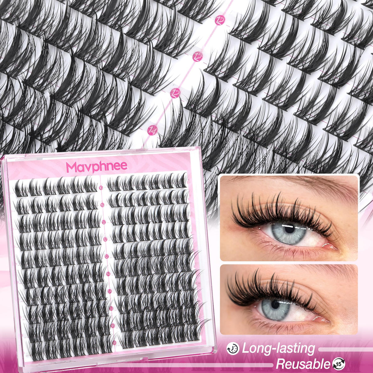 Mavphnee eyelash clusters with application tools