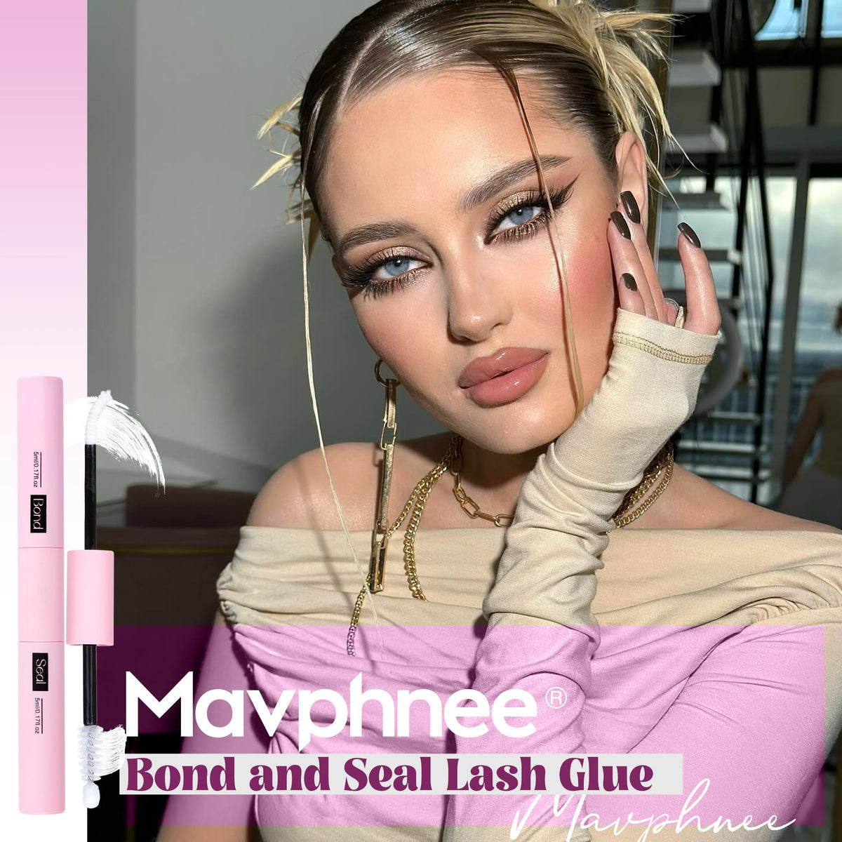 Mavphnee Lash Bond and Seal adhesive applied to false eyelashes