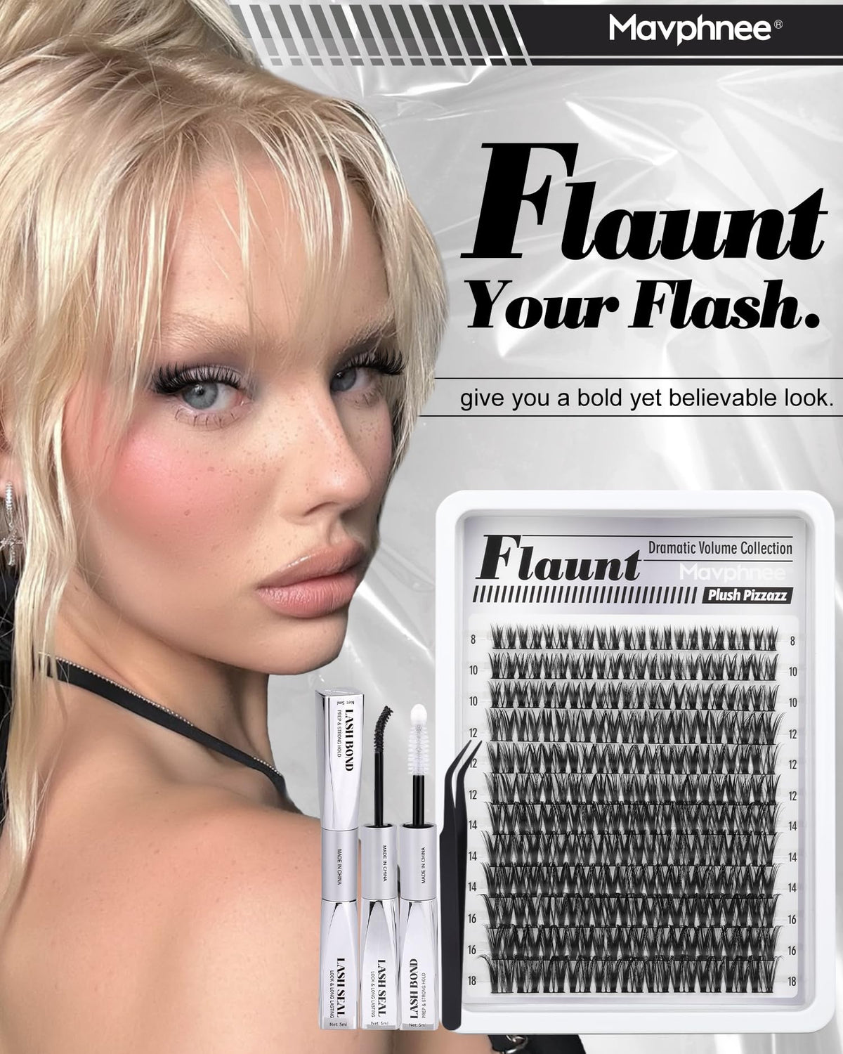 Mavphnee lash clusters applied for a natural look