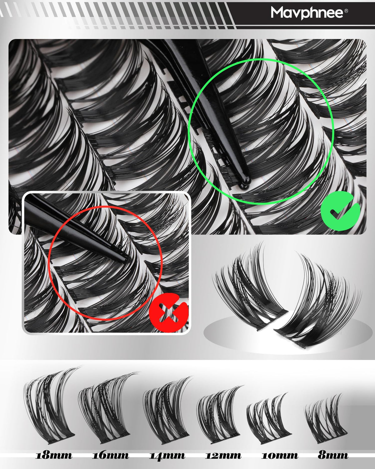 Mavphnee lash clusters in different styles and lengths