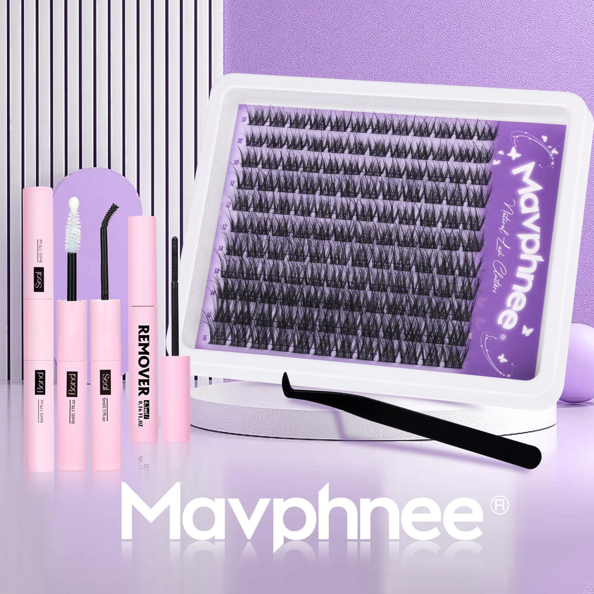 Mavphnee Lash Clusters Kit with all accessories laid out