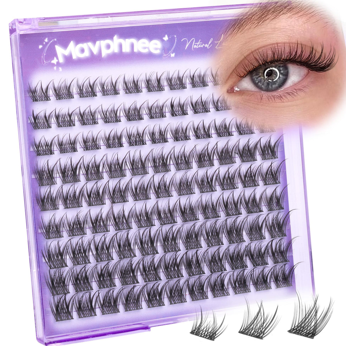 Mavphnee Natural Lash Clusters 8-12MM front view