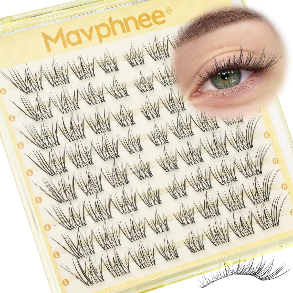 Mavphnee Natural Lash Clusters B Curl packaging back view