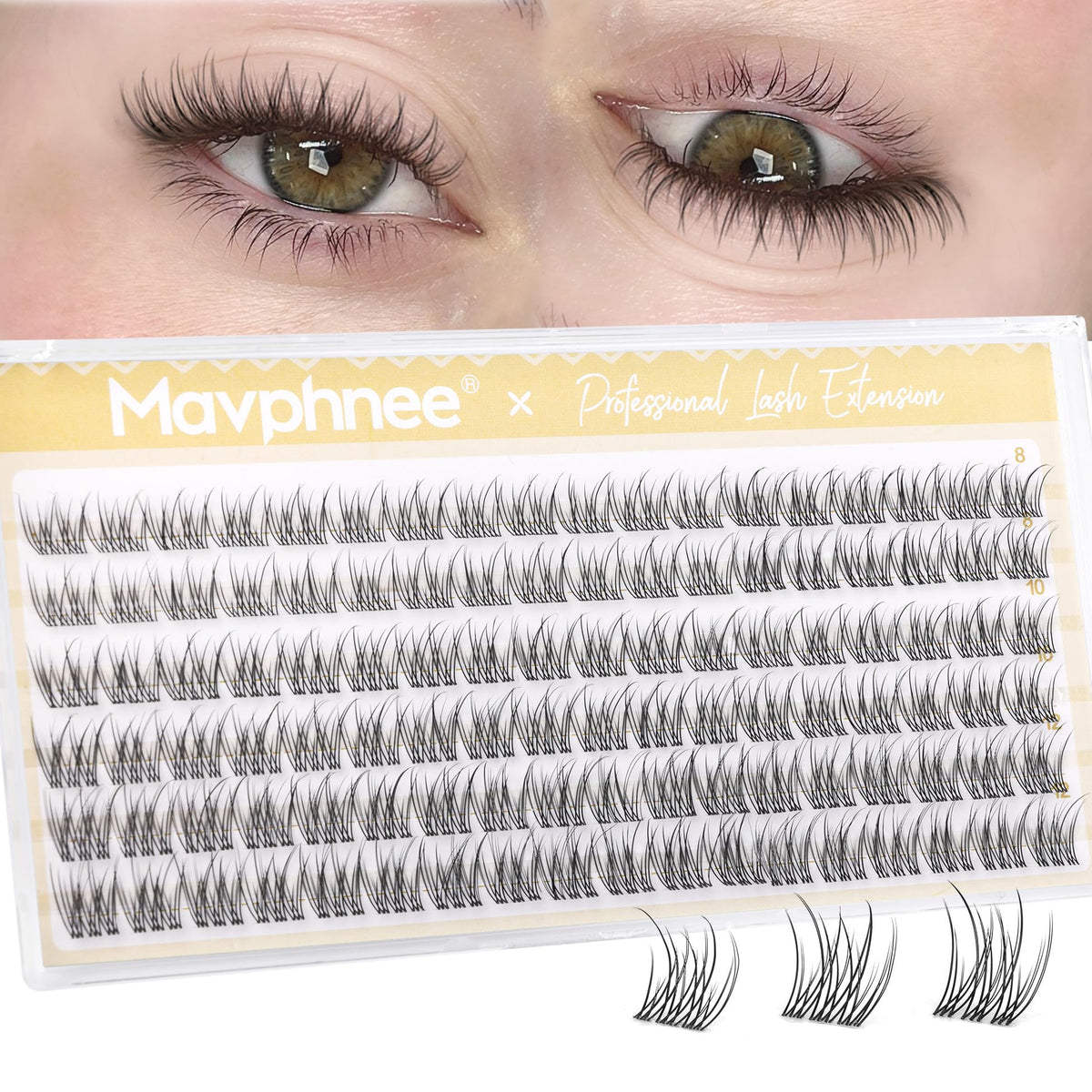 Mavphnee Natural Lash Clusters clear band front view