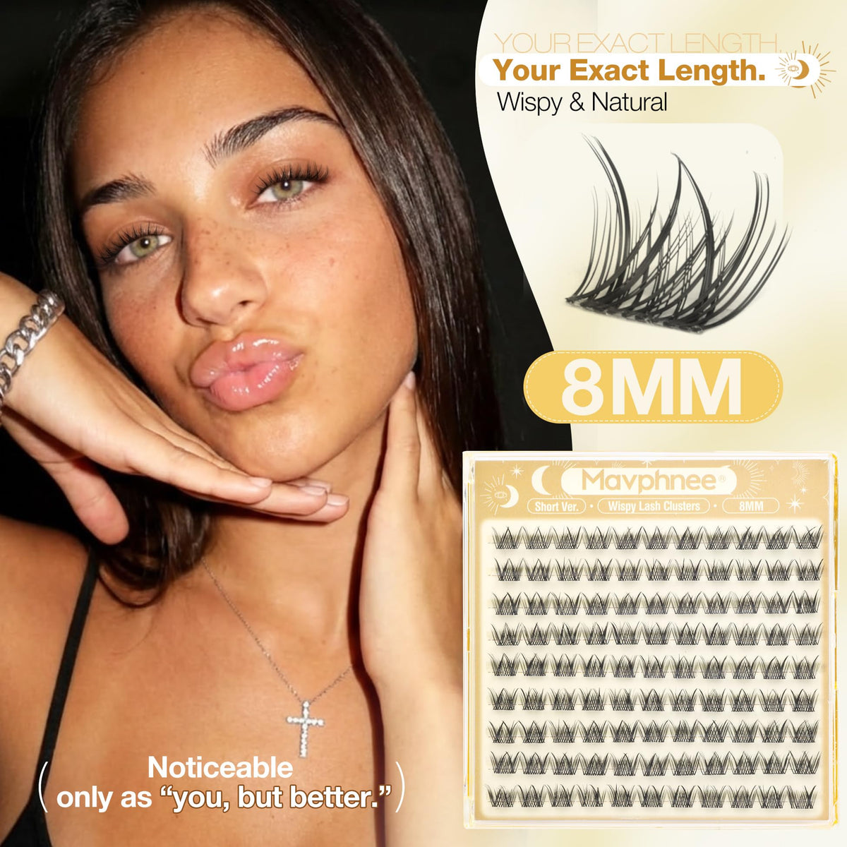 Mavphnee Wispy Lash Clusters 8MM close-up of lashes