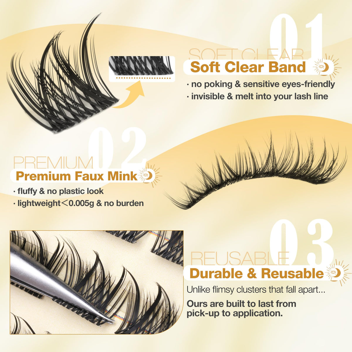 Mavphnee Wispy Lash Clusters 8MM flexible clear band