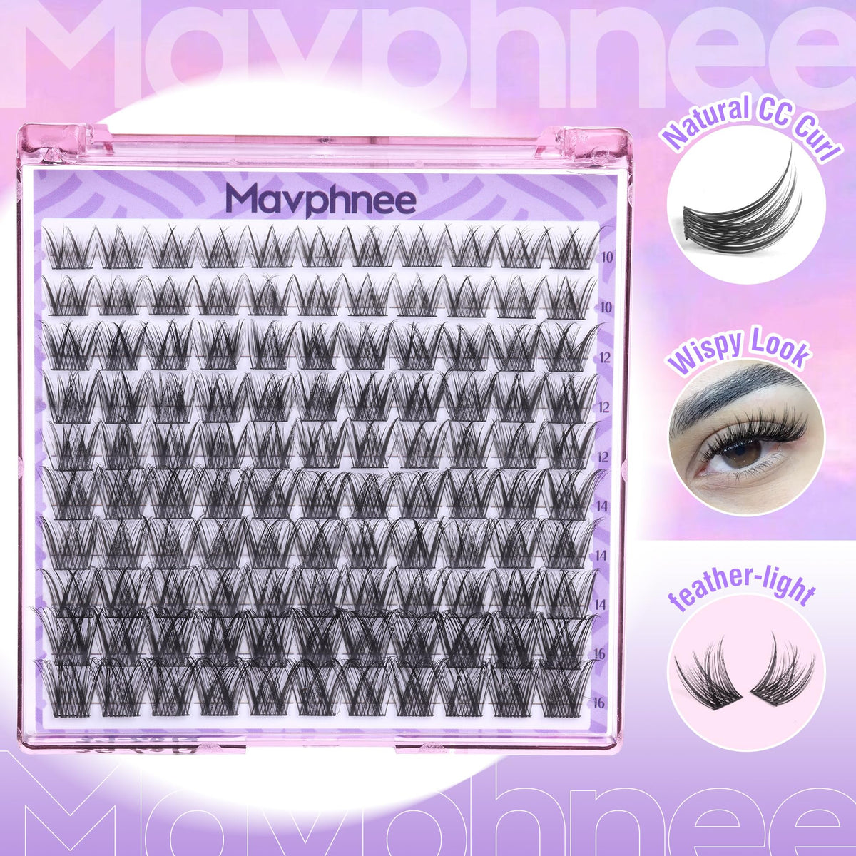 Mavphnee Wispy Lash Clusters displayed on a flat surface