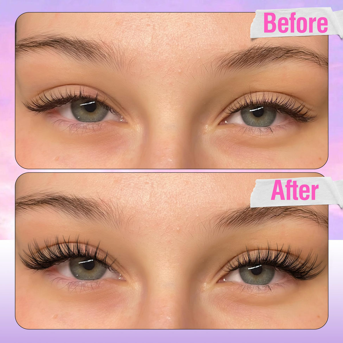 Mavphnee Wispy Lash Clusters in use on model's eyes
