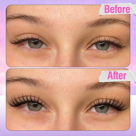 Mavphnee Wispy Lash Clusters in use on model's eyes