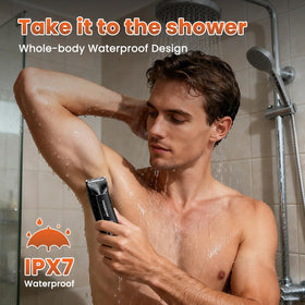 MAXGROOM body trimmer showing LED display and USB port