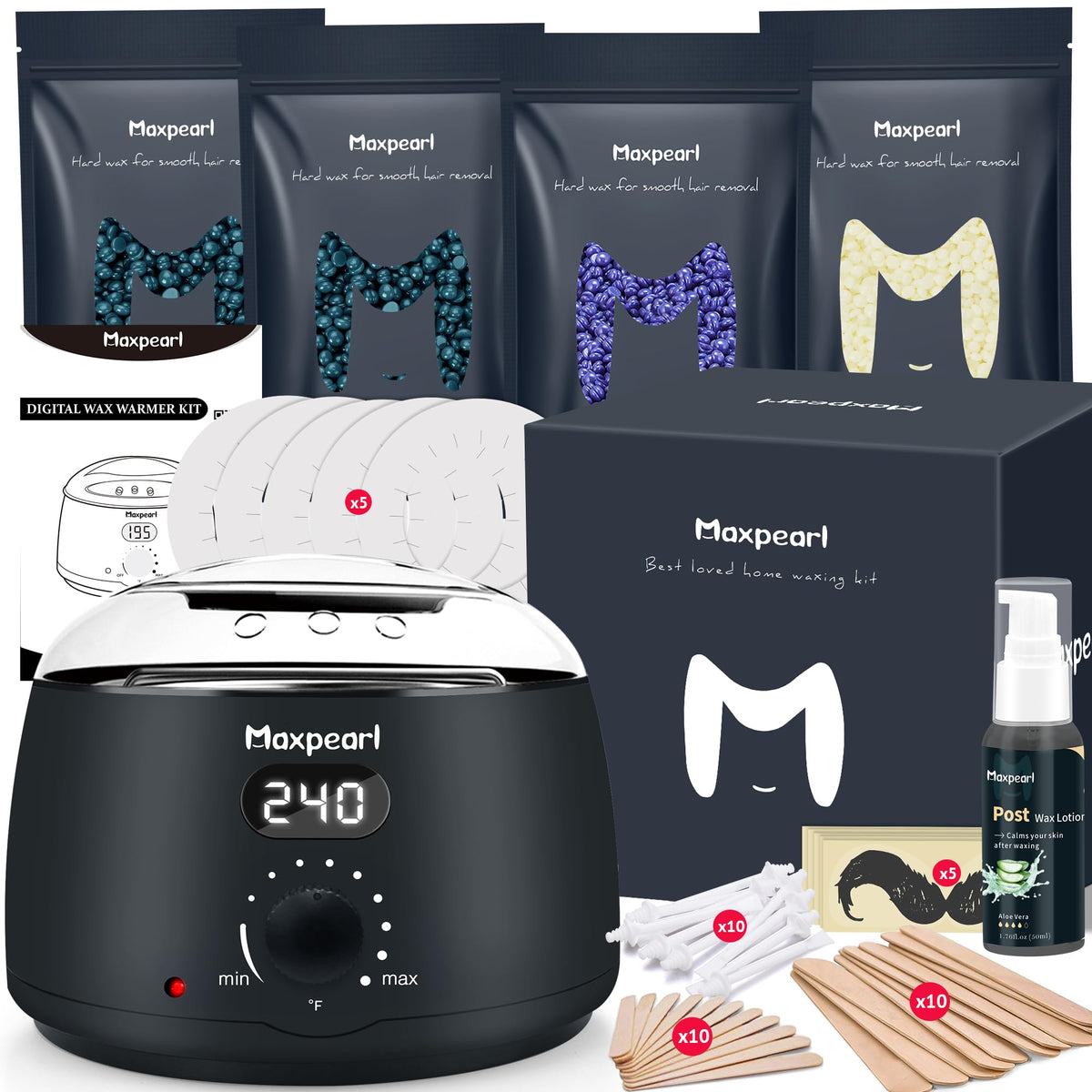 Maxpearl Digital Waxing Kit complete set with wax warmer and spatulas