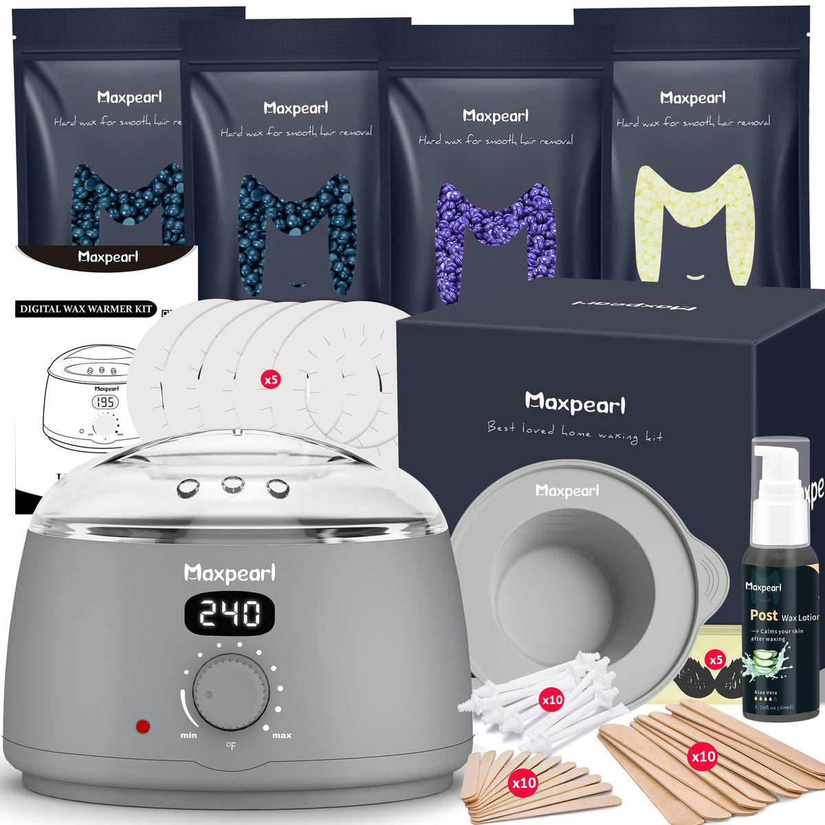 Maxpearl Digital Waxing Kit with Silicone Pot in Grey