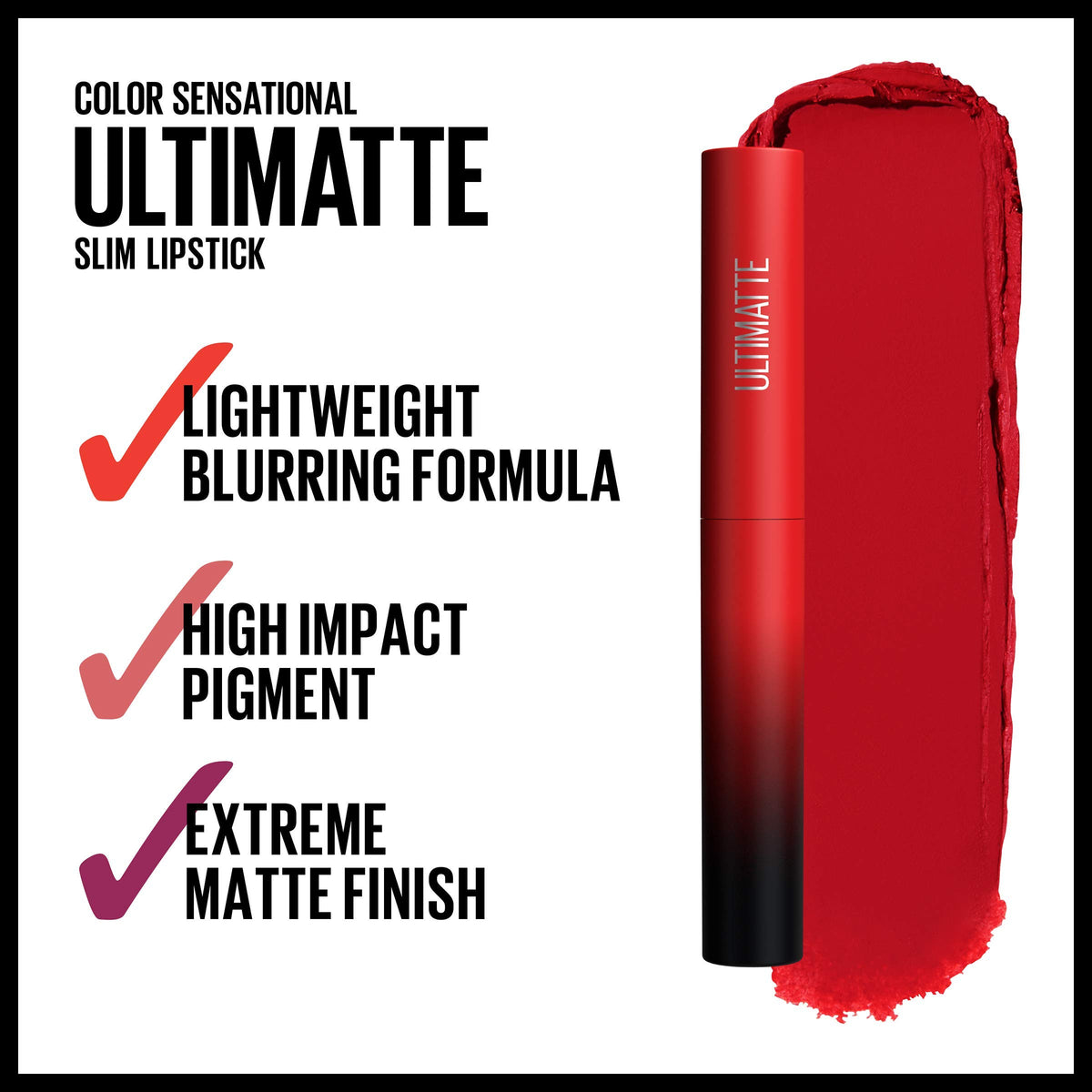 MAYBELLINE Color Sensational Ultimatte Matte Lipstick Ruby Red close-up