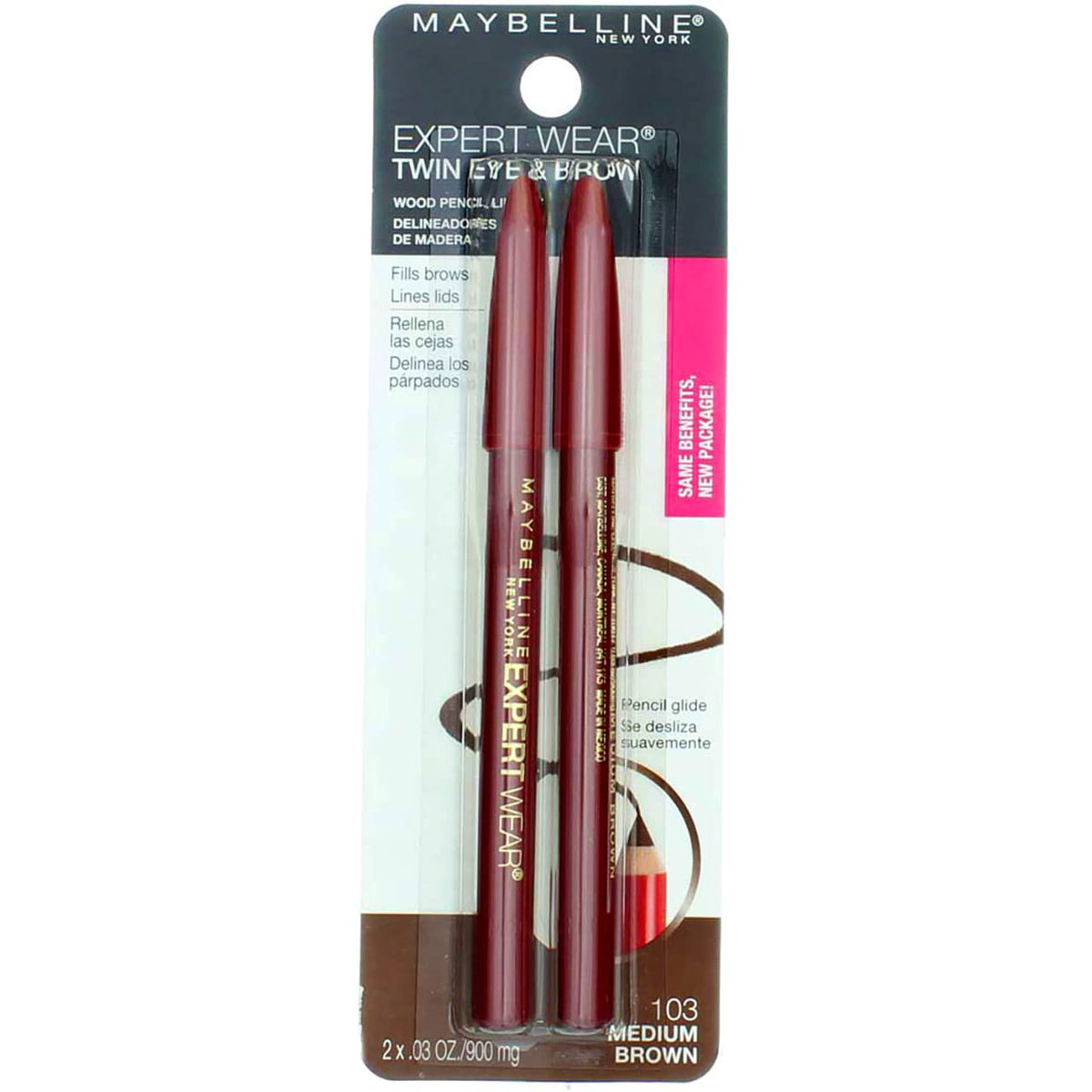 MAYBELLINE Expert Eyes Twin Brow & Eye Pencils Medium Brown pack front view