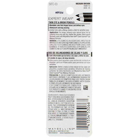MAYBELLINE Expert Eyes Twin Brow & Eye Pencils Medium Brown pencil on a white background