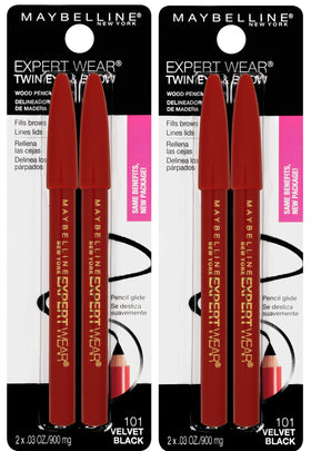 MAYBELLINE Expert Wear Twin Brow & Eye Pencils Velvet Black front view