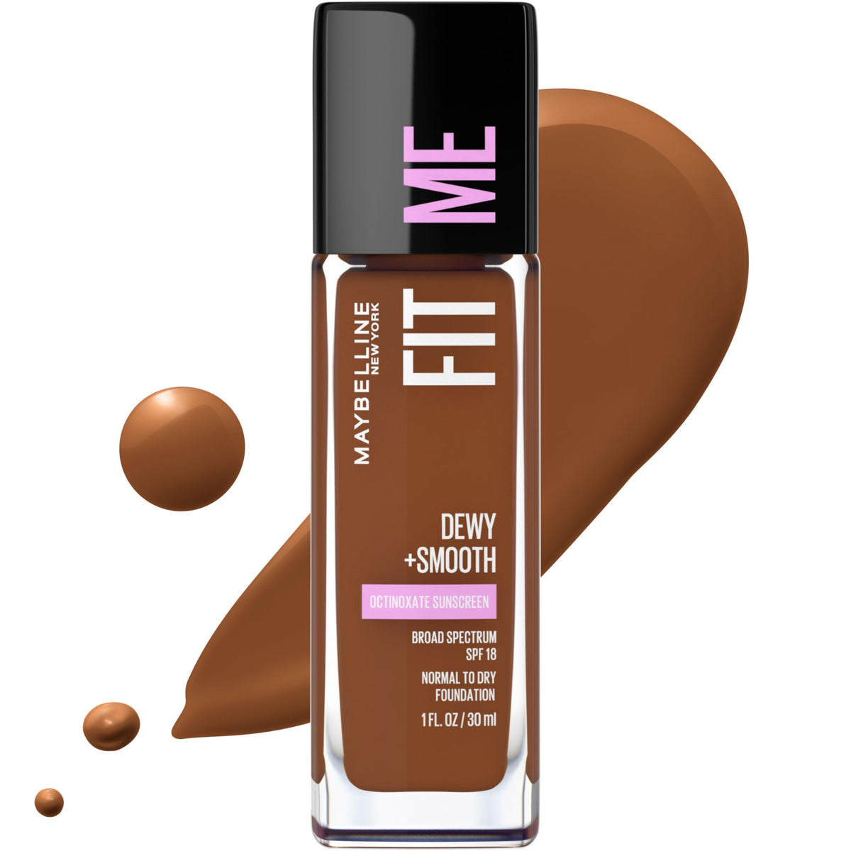MAYBELLINE Fit Me Dewy Foundation Java front view with packaging