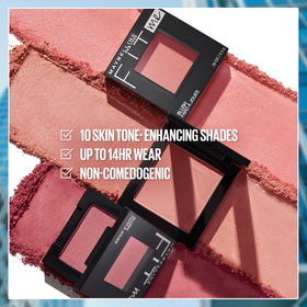 MAYBELLINE Fit Me Powder Blush displayed with other makeup products