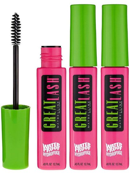 MAYBELLINE Great Lash Waterproof Mascara Very Black 3 Count packaging front view