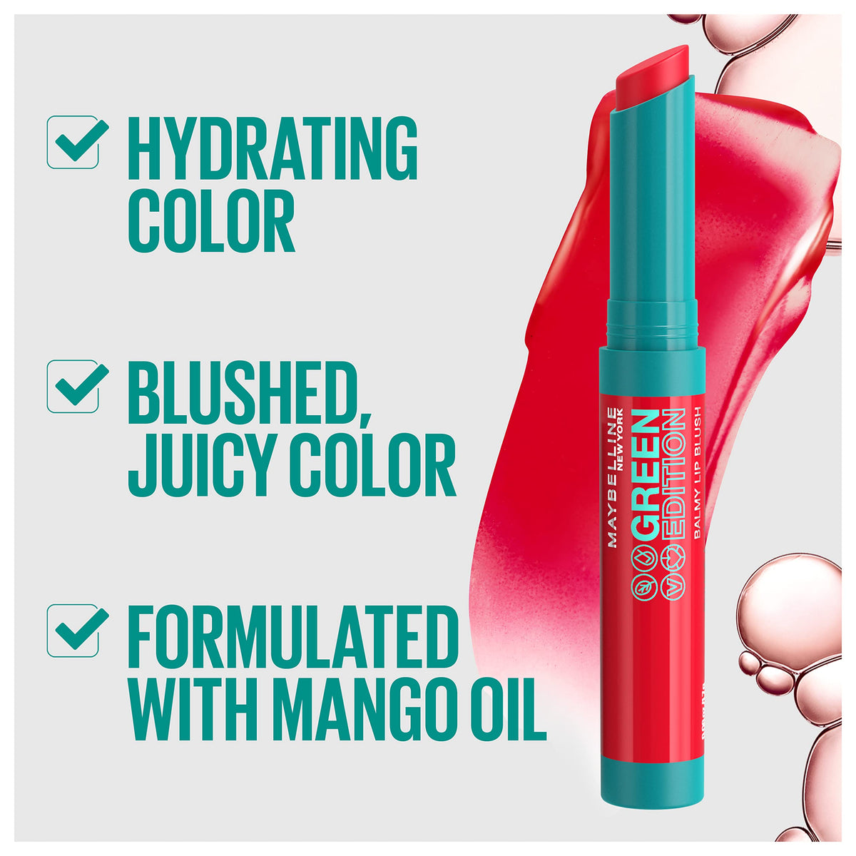 MAYBELLINE Green Edition Balmy Lip Blush Cocoa Nude open tube