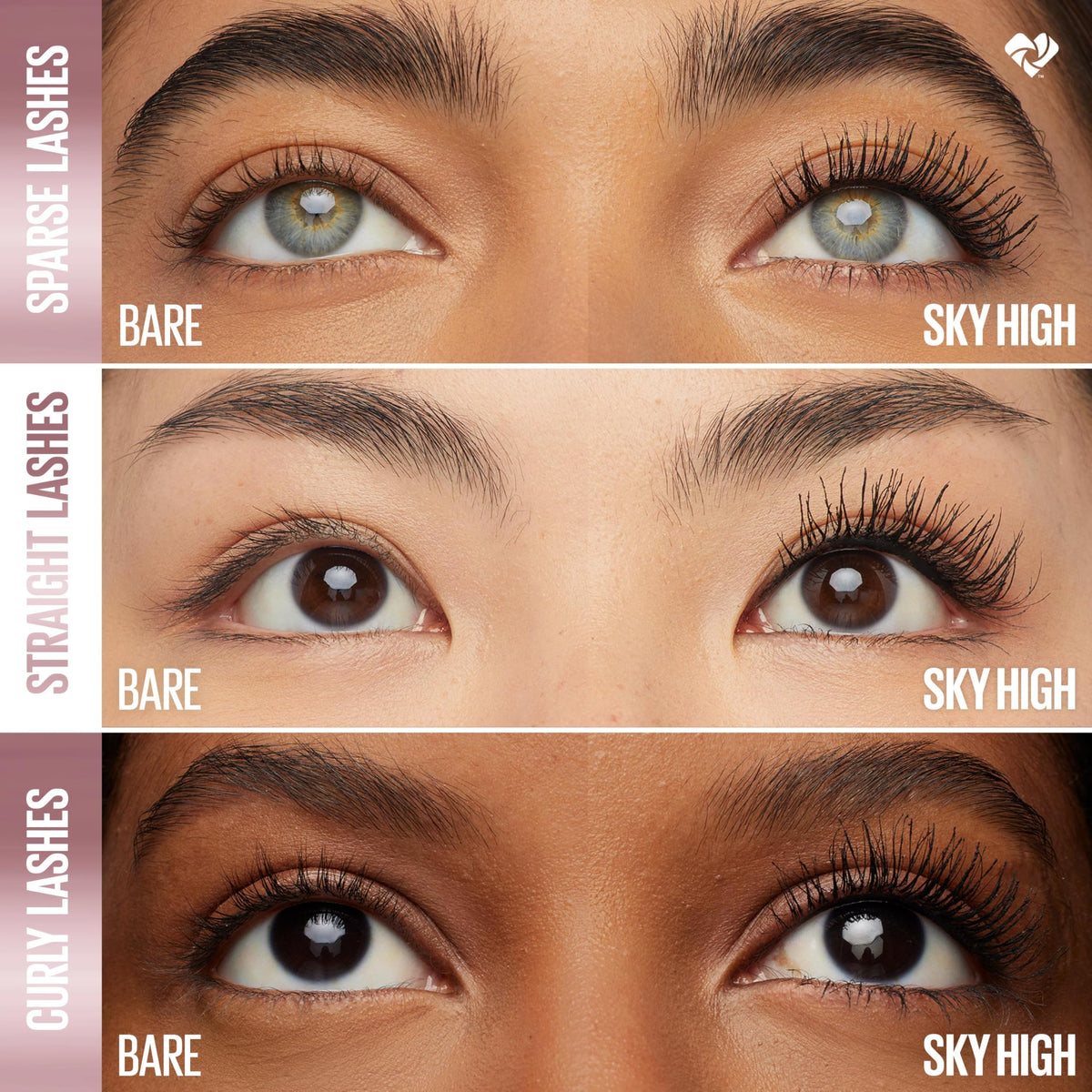 MAYBELLINE Lash Sensational Sky High Mascara Burgundy Haze on a makeup table